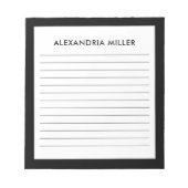 Personalisierter Name der Minimalistischen Schwarz Notizblock (Vorderseite)