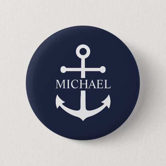 Personalisierter Name der Nautic Navy Blue Anchor Button (Vorderseite)