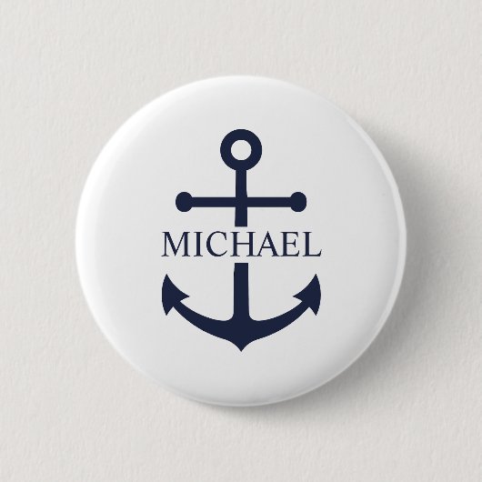 Personalisierter Name der Nautic Navy Blue Anchor Button (Vorderseite)