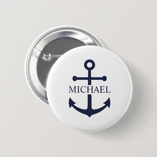 Personalisierter Name der Nautic Navy Blue Anchor Button (Vorne & Hinten)