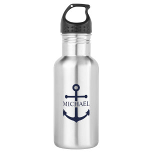 Personalisierter Name der Nautic Navy Blue Anchor Edelstahlflasche