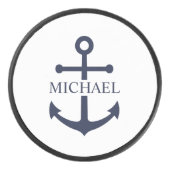 Personalisierter Name der Nautic Navy Blue Anchor Eishockey Puck (Vorderseite)