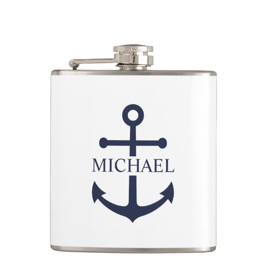 Personalisierter Name der Nautic Navy Blue Anchor Flachmann (Vorderseite)
