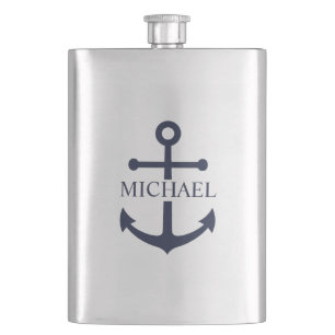 Personalisierter Name der Nautic Navy Blue Anchor Flachmann