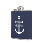 Personalisierter Name der Nautic Navy Blue Anchor Flachmann (Links)
