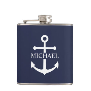 Personalisierter Name der Nautic Navy Blue Anchor Flachmann