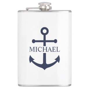 Personalisierter Name der Nautic Navy Blue Anchor Flachmann