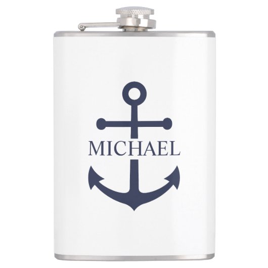 Personalisierter Name der Nautic Navy Blue Anchor Flachmann (Vorderseite)