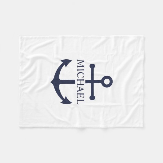 Personalisierter Name der Nautic Navy Blue Anchor Fleecedecke (Vorderseite (Horizontal))