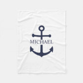 Personalisierter Name der Nautic Navy Blue Anchor Fleecedecke (Vorderseite)