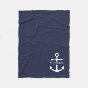 Personalisierter Name der Nautic Navy Blue Anchor Fleecedecke