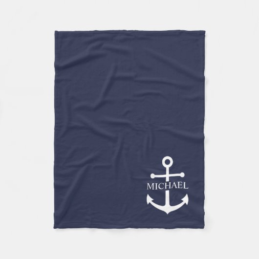 Personalisierter Name der Nautic Navy Blue Anchor Fleecedecke (Vorderseite)