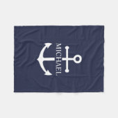 Personalisierter Name der Nautic Navy Blue Anchor Fleecedecke (Vorderseite (Horizontal))
