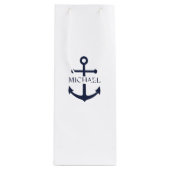 Personalisierter Name der Nautic Navy Blue Anchor Geschenktüte Für Weinflaschen (Vorderseite)