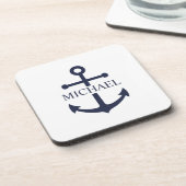 Personalisierter Name der Nautic Navy Blue Anchor Getränkeuntersetzer (Linke Seite)