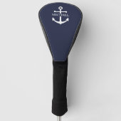 Personalisierter Name der Nautic Navy Blue Anchor Golf Headcover (Vorderseite)
