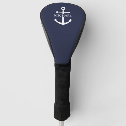 Personalisierter Name der Nautic Navy Blue Anchor Golf Headcover (Vorderseite)