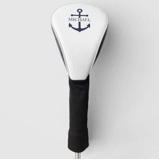 Personalisierter Name der Nautic Navy Blue Anchor Golf Headcover (Vorderseite)