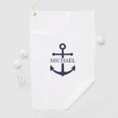 Personalisierter Name der Nautic Navy Blue Anchor Golfhandtuch (Insitu)