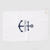 Personalisierter Name der Nautic Navy Blue Anchor Golfhandtuch (Horizontal)