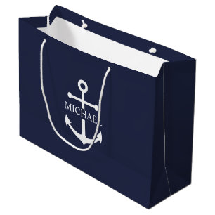 Personalisierter Name der Nautic Navy Blue Anchor Große Geschenktüte