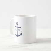 Personalisierter Name der Nautic Navy Blue Anchor Kaffeetasse (Vorderseite Links)