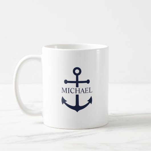 Personalisierter Name der Nautic Navy Blue Anchor Kaffeetasse (Links)