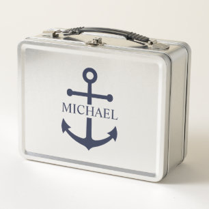 Personalisierter Name der Nautic Navy Blue Anchor Metall Brotdose