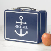 Personalisierter Name der Nautic Navy Blue Anchor Metall Brotdose (Beispiel)