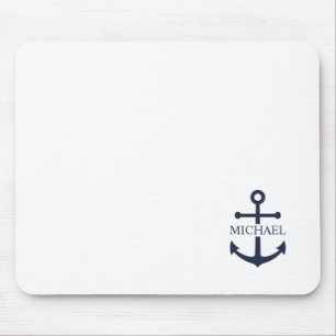 Personalisierter Name der Nautic Navy Blue Anchor Mousepad