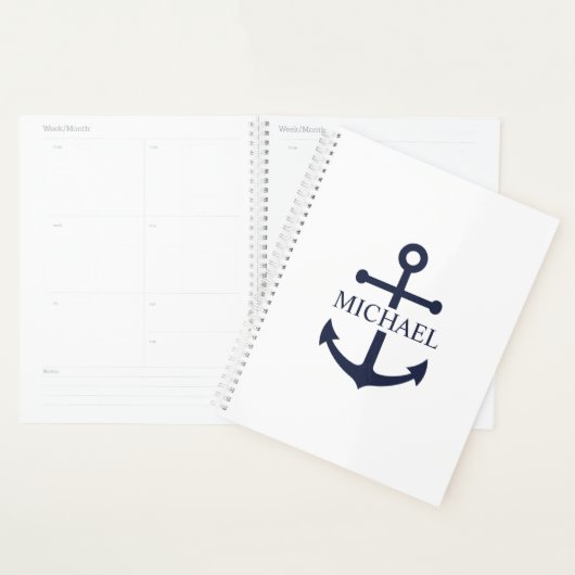 Personalisierter Name der Nautic Navy Blue Anchor Planer (Anzeige)