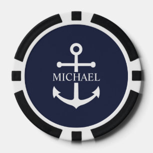 Personalisierter Name der Nautic Navy Blue Anchor Pokerchips