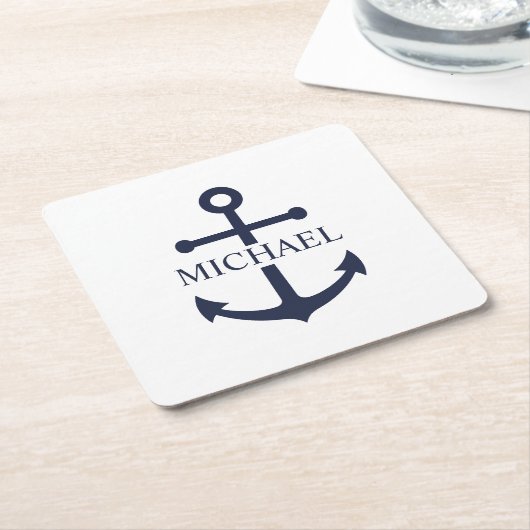 Personalisierter Name der Nautic Navy Blue Anchor Rechteckiger Pappuntersetzer (angewinkelt)