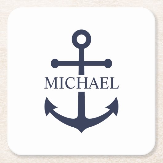 Personalisierter Name der Nautic Navy Blue Anchor Rechteckiger Pappuntersetzer (Vorderseite)