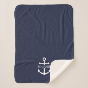 Personalisierter Name der Nautic Navy Blue Anchor Sherpadecke
