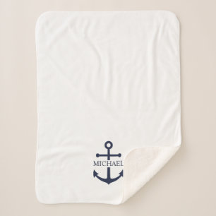 Personalisierter Name der Nautic Navy Blue Anchor Sherpadecke