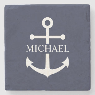 Personalisierter Name der Nautic Navy Blue Anchor Steinuntersetzer