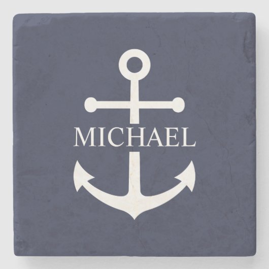 Personalisierter Name der Nautic Navy Blue Anchor Steinuntersetzer (Vorderseite)