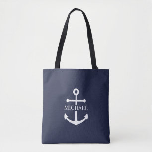 Personalisierter Name der Nautic Navy Blue Anchor Tasche