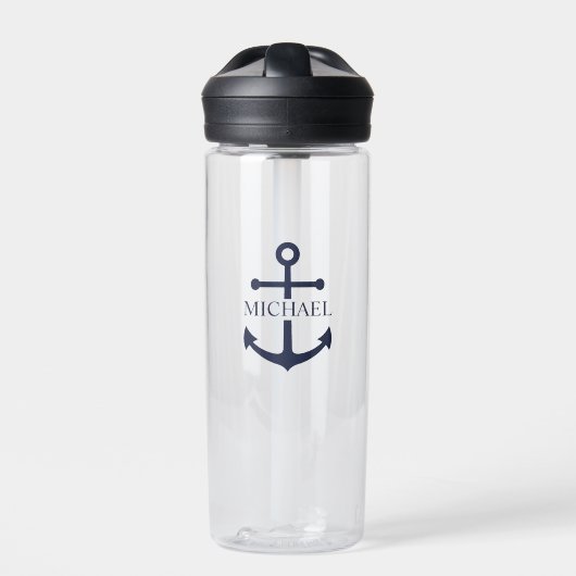 Personalisierter Name der Nautic Navy Blue Anchor Trinkflasche (Vorderseite)
