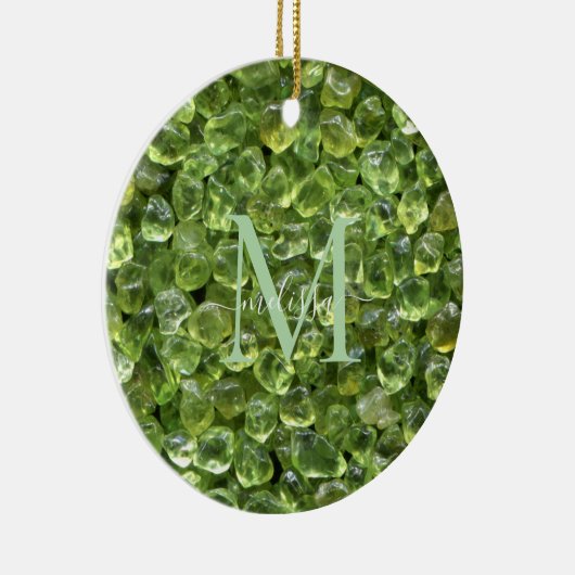 Personalisierter Name der Peridot Birthstone Monog Keramik Ornament (Rechts)