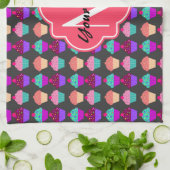 Personalisierter Name der Pink Cupcakes, Monogramm Geschirrtuch (Gefaltet)