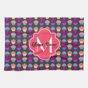 Personalisierter Name der Pink Cupcakes, Monogramm Geschirrtuch