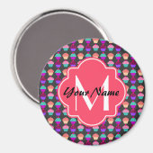 Personalisierter Name der Pink Cupcakes, Monogramm Magnet (Vorderseite/Rückseite)