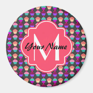 Personalisierter Name der Pink Cupcakes, Monogramm Magnet