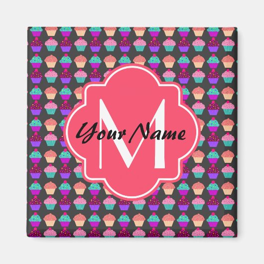 Personalisierter Name der Pink Cupcakes, Monogramm Magnet (Vorne)