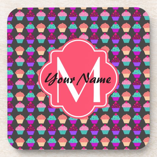 Personalisierter Name der Pink Cupcakes, Monogramm Untersetzer (Vorderseite)