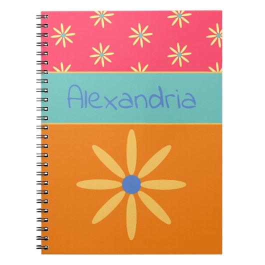 Personalisierter Name der Retro-Blume Notizblock (Vorderseite)