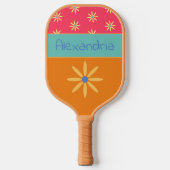 Personalisierter Name der Retro-Blume Pickleball Schläger (Vorderseite)