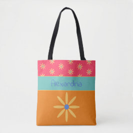 Personalisierter Name der Retro-Blume Tasche